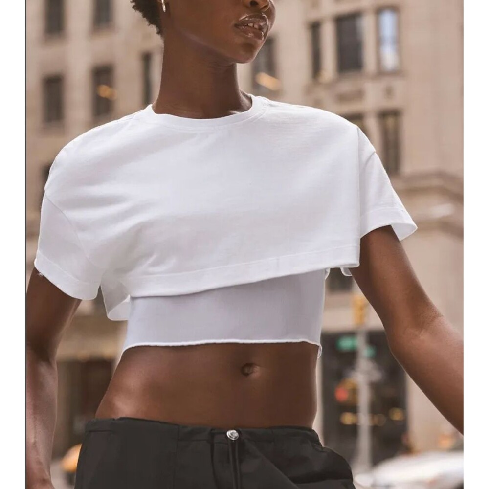 Alo Crop Top made you look mesh layer womens White (xsmall) athleisure workout